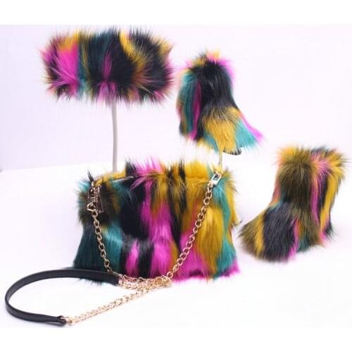 SWONCO Children Snow Boots Set With Bag+headband Winter New Fashion Girl Furry Boots Ankle 2019 New Faux Fur Furry Boot