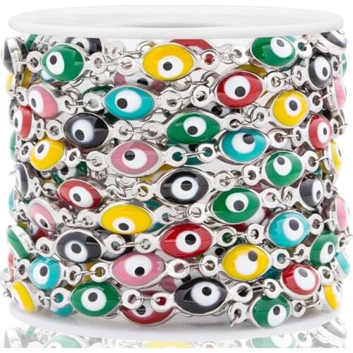 Stainless Steel Horse Eye Chains Colour Evil Eye Beads Phone Chain Necklace DIY Jewelry Making Bracelet Findings Crafts 1M 6mm