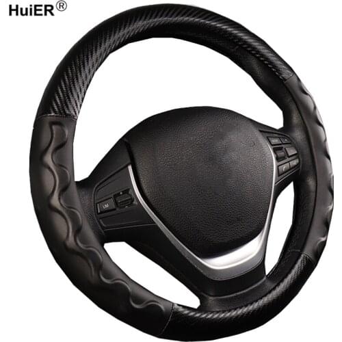 HuiER 5 Colors Car Steering Wheel Cover Only Fit For 37-38CM/14.5-15" Carbon Fiber Fashion Comfortable Car Styling Car Protector