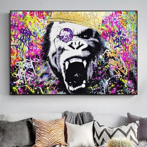 Kids Crazy Monkey Graffiti Wall Art Canvas Prints Abstract Animals Pop Art Paintings Wall Decor Pictures For Room