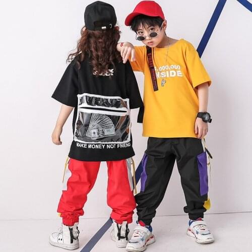 Girls Boys Jazz Dance Costumes Stage Wear Loose T Shirt Pants Outfits Kids Hip Hop Ballroom Dancing Costumes for Child Dancewear
