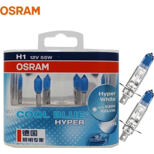 OSRAM H1 Halogen Headlight Car Light 5300K Original Genuine 12V Car Head Lamp 62150CBH Cool Blue Hyper White 55W (Pair)