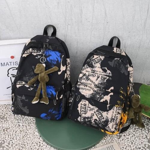 Graffiti Backpack Letters Printing Men Canvas Laptop Backpacks Teenage Boys Large School Bag Women Travel Bags mochila 2020 New