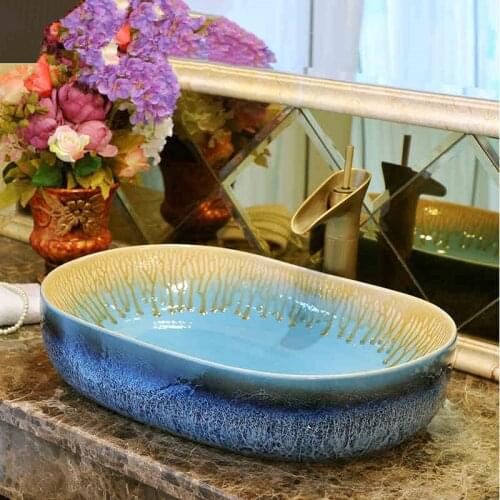 Oval Jingdezhen ceramic sanitary ware art counter basin wash basin basin colorful lavabo sinks Bathroom sinks oval wash basin