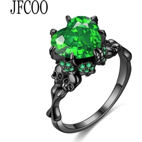 Heart Red Zircon Skull Rings Fashion Black Wedding Jewelry Women Punk CZ Skeleton Ring For Party Dropshipping