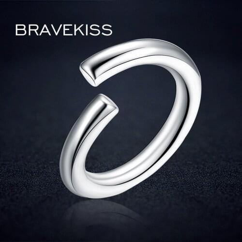 BRAVEKISS 925 Simple Silver Ring Design For Female Plain Adjustable Open Wedding Ring Band Styles For Women Jewelry BLR0307