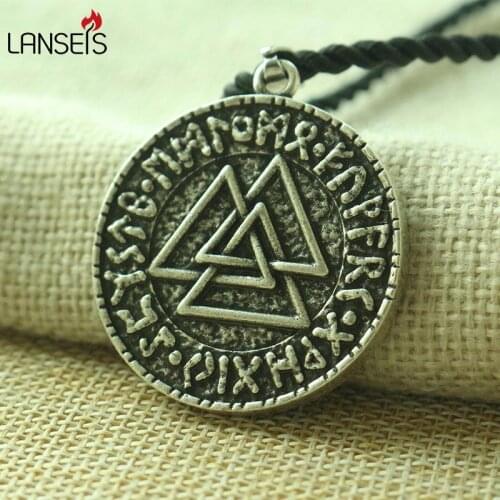 Lanseis 1pcs viking men necklace Valknut pagan amulet pendant norse letter symbol