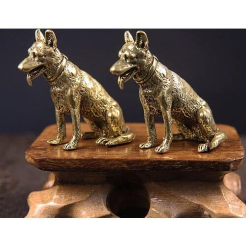 Brass Metal Lucky Fortune Dog Statue Small Ornament Vintage Little Puppy Chinese Desktop Tea Pet Sitting Wolf Animal Gift au4 21