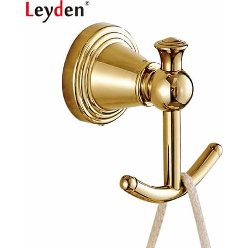 Leyden Golden Finish Brass Robe Hooks Wall Mounted Modern Clothes Hnager Towel Hooks Kitchen Lavatory Bathroom Accessories
