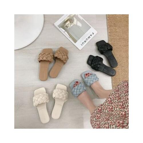 Mr Co 2021 Fashion Female Slippers Women Flat Weave Slides Sandal Ladies House Outdoor Beach Lady Shoes Woman Slippers