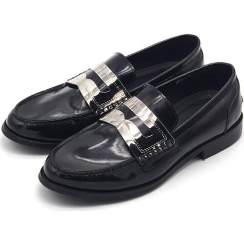New genuine leather fashion loafer shoes for men slip on metal dress men shoes