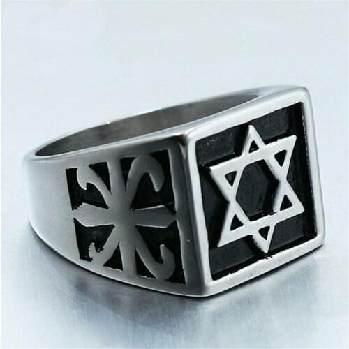 Mens Israel Hexagram Star of David Ring Gold Stainless Steel Size 7-15