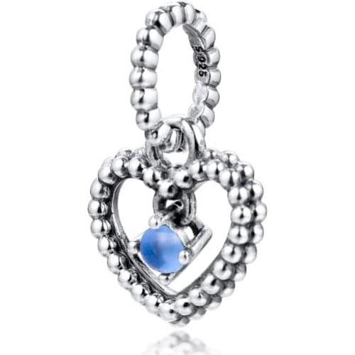 Sky Blue Beaded Heart Beads fits For Bracelets Necklaces 100% 925 Sterling-Silver-Jewelry Charms Free Shipping