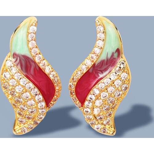 2021 New 18k Gold Womens Earrings Colorful Epoxy Zircon Earrings Womens Handmade Enamel Wedding Bridal Jewelry Gold Earrings