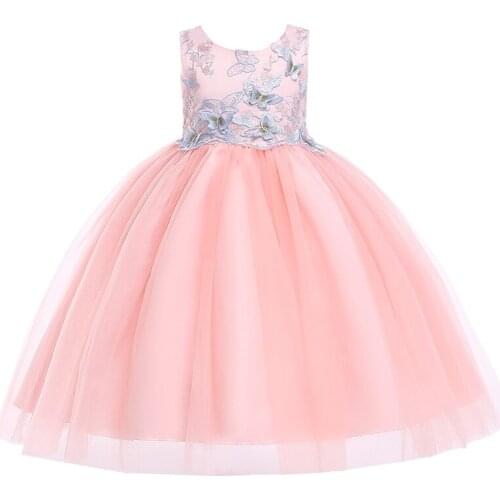 New Year Girls Party Dress Kids Flower Applique Bodice Tulle Gown Children Clothing
