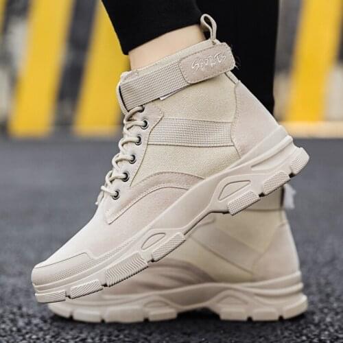 High Top Casual Mens Shoe Solid Color Men Sneakers Mesh Breathable Male Footwears Autumn Increase Ankle Boots Tide Shoes Newest