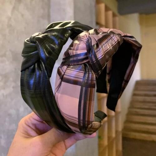 Posidon Solid Colors Quadrille PU Hair Knotted Hair Band for Women Headbands Hairbands Headwear 2019 New Arrival