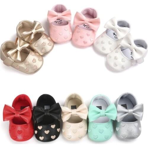 PU Leather Prewalker Baby Boy Girl Moccasins Baby Soft Shoes Baby Bowknot Soft Soled Non-slip Footwear Crib Shoe