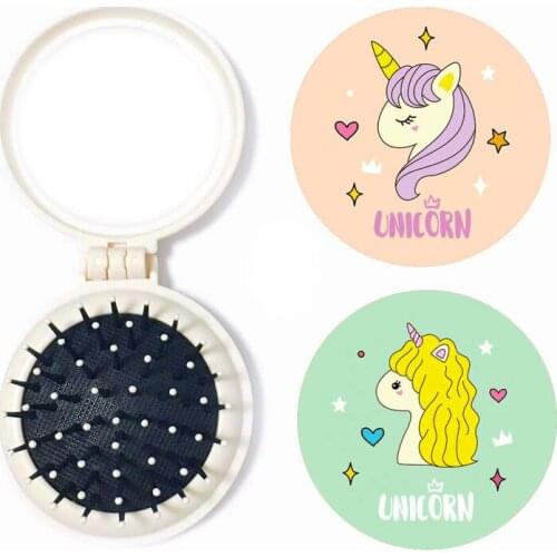 New Popular Hairdressing Combs Plastic Air Bag Folding with Mirror Combs Cartoon Creative Easy Taking Unicorn Printing Lovely