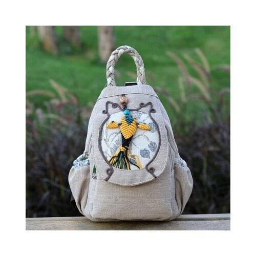 New Fashion national string appliques women Casual backpacks!Nice Prints lady Shopping cover backrack All-match canvas backruck