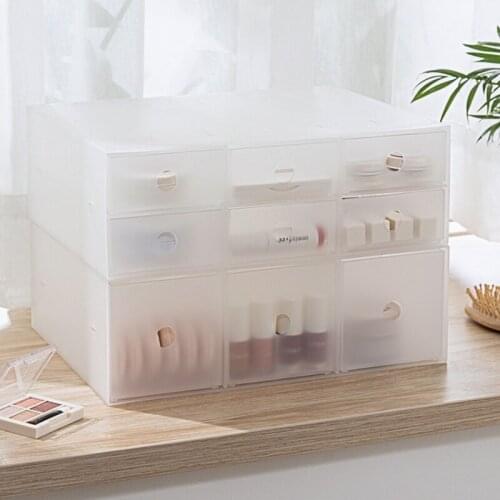 Household Free Combination Storage Cabinet Plastic Transparent Frosted Organizer Box Stackable Drawer Cosmetics Desk Storage Box