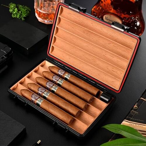 CIGARLOONG Cigar Humidor Built in Cedar Wood Case Humidifier for 5 Cigar Box