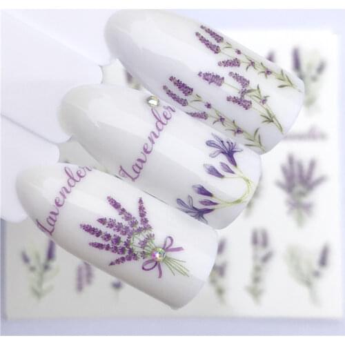 Fashion Stickers for Nails DIY Lavender Morning Glory Water Sliders Manicure Decor Watercolor Nail Decal Stickers Accessoires