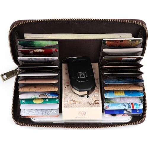 Mens Wallet High Capacity RFID Blocking Male Genuine Leather Vintage Wallets Casual Cell Phone Pack Card Holder Money Clip
