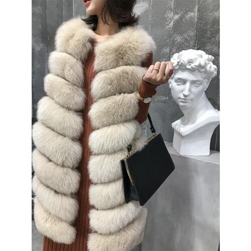 Women Clothes Rea Vest Coat Winter Warm Full Pelt Fox Fur Coats Vintage Long Jacket Manteau Femme Hiver ZL605