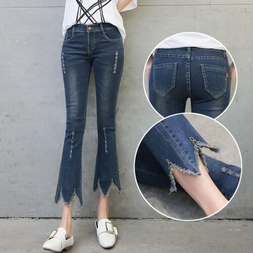 Womens jeans summer wild nine pants 2019 new pants irregular hem Slim thin micro-horn womens clothing