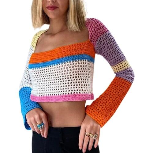 Women Sexy See Through Y2K Mesh Cardigan T-Shirt Ladies Girls Long Sleeve Button Down Lace E-Girl Crop Top Crochet Knit T-Shirts