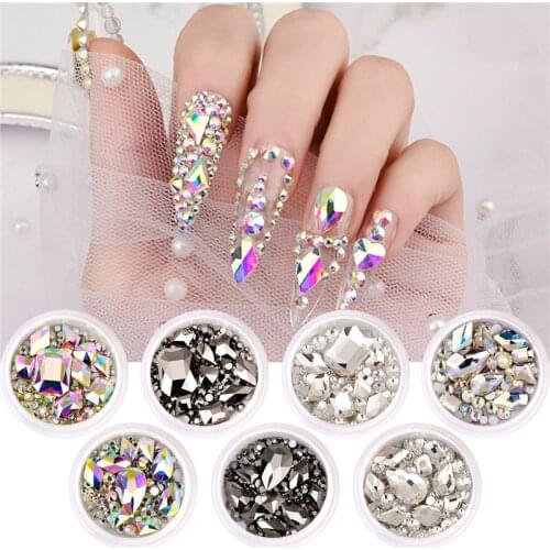 1 Box Glitter 3D Rhinestones Flat-bottomed Shiny Stones Nail Art Decorations Mixed Size Nail Crystal Decals Manicure Accessories
