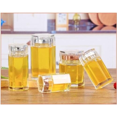 1pcs 80/120/150/180/280ml NEW Hexagon/Round Glass Jars With Gold/Silver Lids glass storage bottles jars honey candy jar kitchen