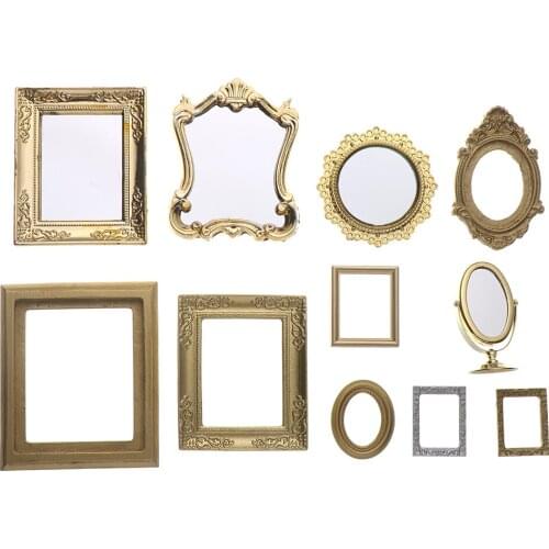 1PC Mini Golden Frame Miniature Retro Mirror DIY Dollhouse Ornament Vintage Furniture European Style 1:12 Scale Doll Accessories
