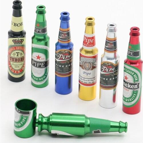 1 Pc Mini Creative Smoking Pipes Beer Bottle Style Narguile Gifts Herb Metal Tobacco Pipe Ornaments for Smoker Weed Accessories