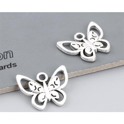 15Pcs Silver Color Butterfly Charms Making Handcraft Animal Pendant Necklaces Components Jewelry Accessories 17X21mm A3315