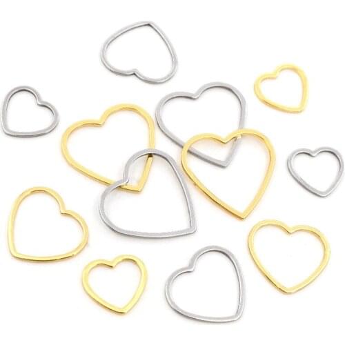20pcs Heart Charm Gold Stainless Steel Pendant Open Bezels Hollow Pressed Resin Frame Mold Bezel DIY Jewelry Making