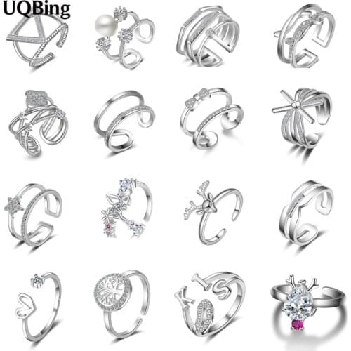 2020 Geometric Luxury Silver Color CZ Zircon Star/Triangle/Bowknot Women Wedding Rings Wholesale Jewelry