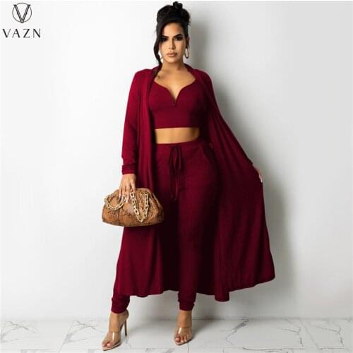 VAZN 2021 Autumn Overalls High-end Open Stitch X-Long Full Sleeve Cloth Group Long Pants 1 Piece Underwears Women 3 Piece Set