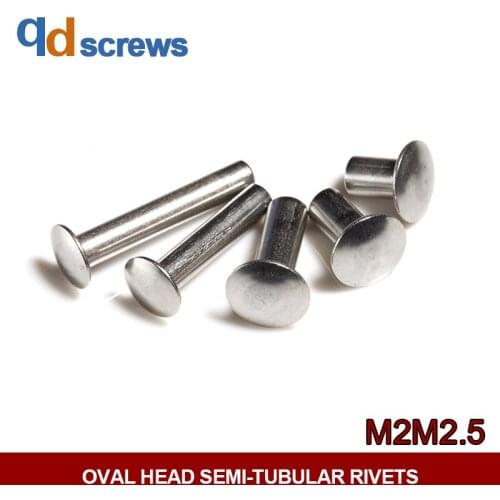304 M2M2.5 stainless steel Oval Head Semi-Tubular Rivets flat round head semi-hollow rivet GB873