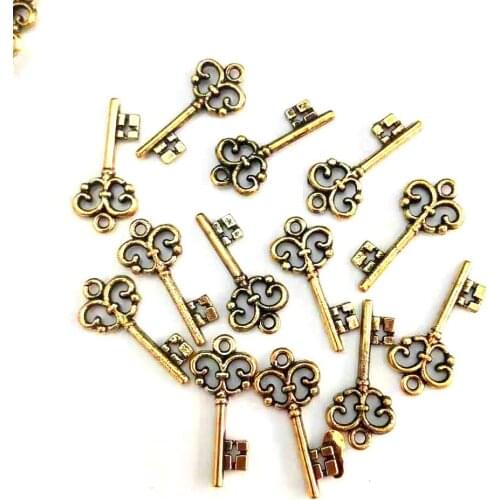 50pcs plastic vintage filigree key charms, silver plated ccb Beads 23mm quality silver tone Bead pendant, for Jewelry diy