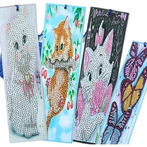 5D DIY Special Shaped Diamond Painting Leather Bookmark Cat Diamond Embroidery Animal Craft Tassel Book Marks For Kids Gift