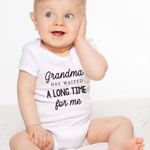 Grandma Waited A Long Time for Me Letter Print Baby Boys Girls Bodysuit Newborn Cotton Playsuits Kids Cute Onesie