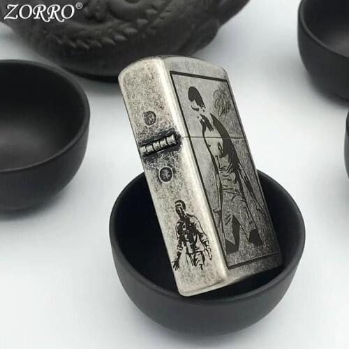 Zorro Gasoline Lighter Pure Copper Kerosene Lighter Football Star Pattern Collection Metal Craft Men Gift