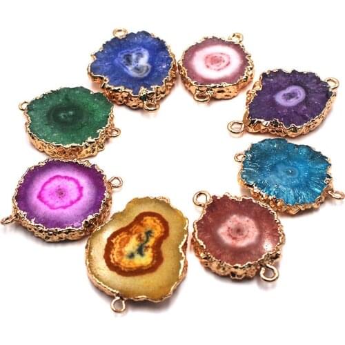 Irregular Sunflower Natural Stone Beads Gold Double Rings Pendant for Necklace Charm Bracelets Connector Jewellery Finding 1pcs