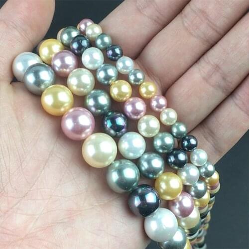 Natural Shell Pearls Beads White Black Pink Round Loose Beads For DIY Jewelry Making Bracelet Accessories 15''6/8/10/12mm