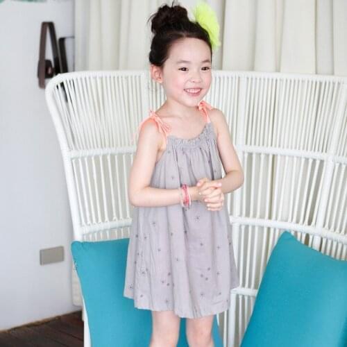 Children 's Summer Clothing Single Print Grey Dress With Shoulder-straps Sweet Summer Lovely Kids Child Dress For Age 3-10