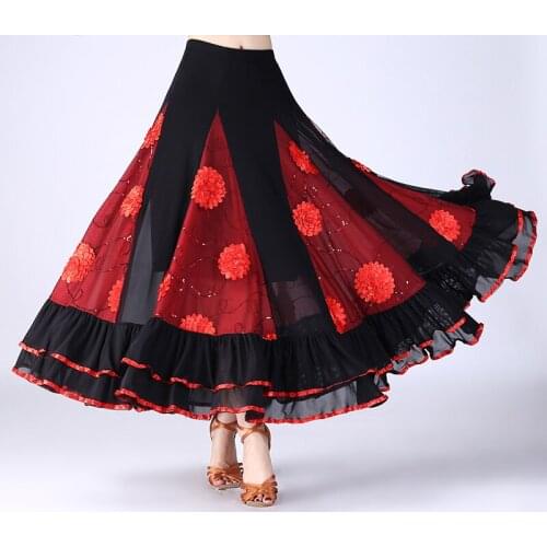 Women Flamenco Ballroom Dance Skirt Waltz Dancing Costume Long Swing Spanish Skirts Competition Practice