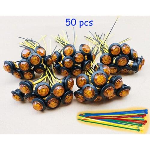 50pcs 3/4 Inch Mini Small Round Amber LED Side Marker Indicator Turn Signal Light Clearance Lamp Truck Trailer Bus Marine