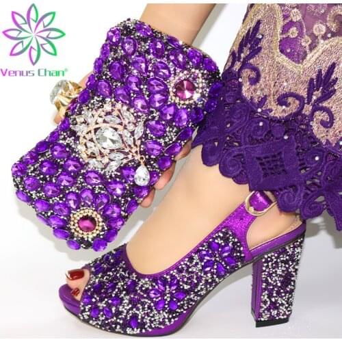 Italian Shoe with Matching Bag New Designs 2020 Purple Ladies Shoes and Bags Set Good Quality Italy Shoes and Bags Set for Party